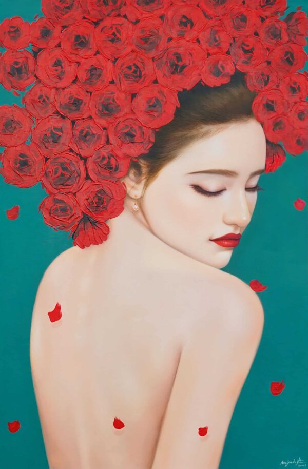 Fragile woman with roses – 60 X 90 cm Art Gallery